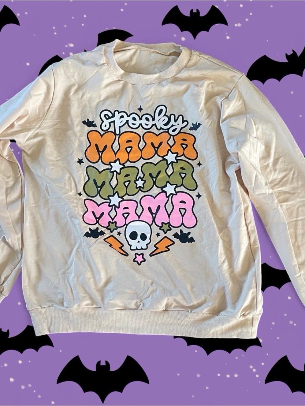 Halloween Cream "Spooky Mama" Graphic Crewneck Sweatshirt Women’s size Sml